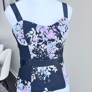 Bebe Floral Black Bustier Top Size small